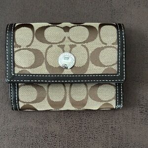 Coach Signature Brown and Cream Wallet
